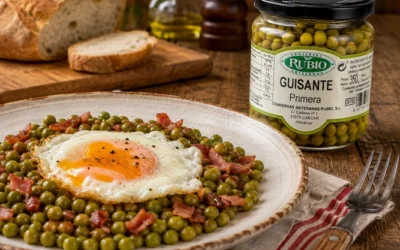 Guisantes Rubio salteados con jamón y huevo